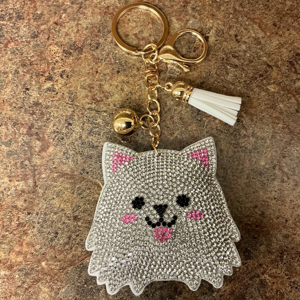 💝Boutique Cat Rhinestone Keychain with Gold Accents